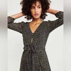 Abercrombie & Fitch Ruffle Hem Black Floral Midi Dress Size L